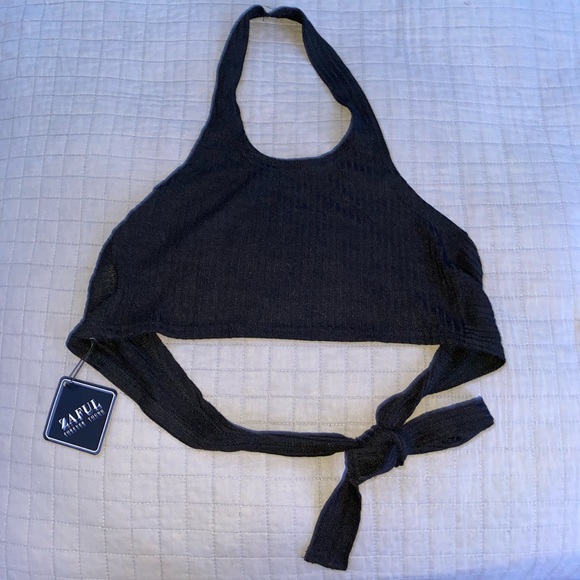 Zaful Tops - Black halter crop top with string ties